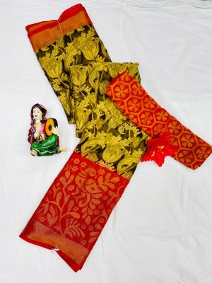 Sanjana Silks Paisley, Polka Print, Geometric Print, Woven Mysore Brasso Saree(Orange)