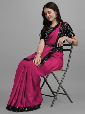 NG CREATION Solid/Plain Bollywood Silk Blend Saree(Magenta)