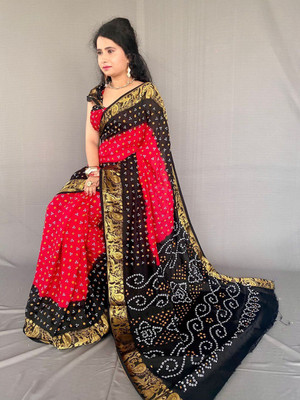 DHARMRAJ ENTERPRISE Printed Bandhani Art Silk Saree(Red)