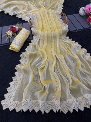 VarniRaaj Fashion Embellished Bollywood Jimmy choo Saree(Cream)