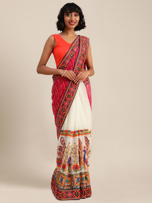 Divastri Embroidered, Printed Bandhani Georgette Saree(Red, White)