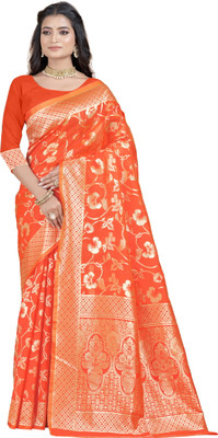 DHAYNAAND REEWA FASHION Woven Banarasi Jacquard Saree(Orange)