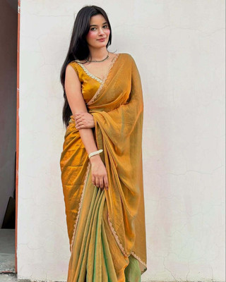 Madhav Creation Solid/Plain Mysore Chiffon Saree(Gold)