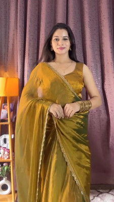 DEBRIS FAB Solid/Plain Bollywood Jimmy choo Saree(Mustard)