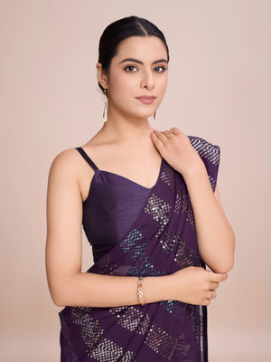 Bluebirdimpex Embellished Bollywood Georgette Saree(Purple)
