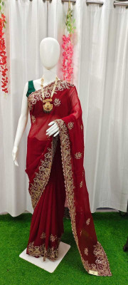 Putravadhu sarees Embellished, Self Design Bollywood Georgette Saree(Maroon)