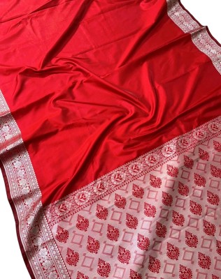 MARHABA SILK SAREE Solid/Plain Banarasi Satin Saree(Red)
