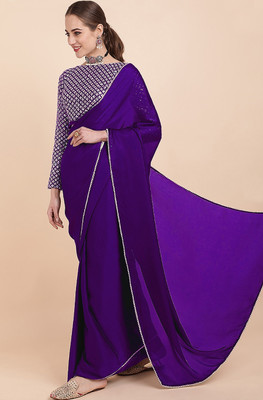 MAHAKALI CLOTHING Solid/Plain Daily Wear Georgette Saree(Dark Blue)