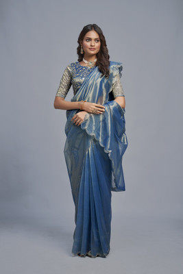Julee Solid/Plain Bollywood Organza Saree(Light Blue)