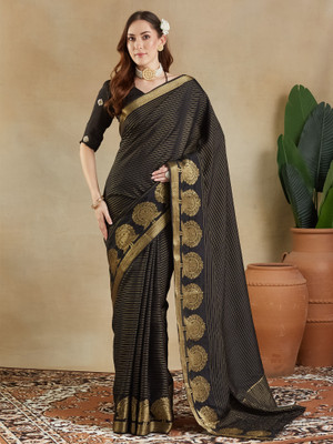 ANOUK Woven Leheria Viscose Rayon Saree(Black)