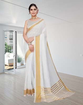 ShriSaree Woven Kasavu Pure Cotton Saree(White)