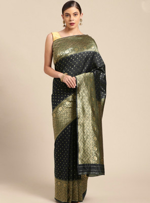 manmohitsaree Woven Banarasi Jacquard Saree(Black)