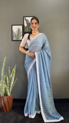 Clothing Hub Solid/Plain Bollywood Georgette Saree(Blue)