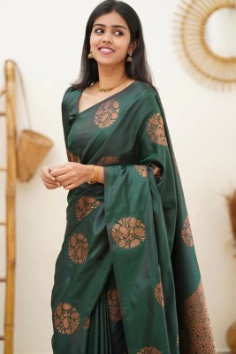 ShivGori Woven Banarasi Silk Blend Saree(Green)