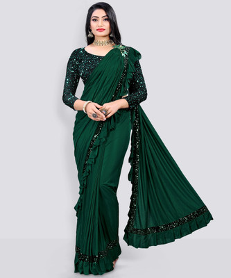 HouseOfCommon Embellished Bollywood Lycra Blend Saree(Green)