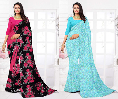 Panchvati NX Paisley Daily Wear Georgette Saree(Pack of 2, Blue, Red)