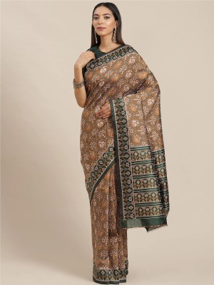 Divastri Woven, Printed Patola Cotton Silk, Art Silk Saree(Gold)