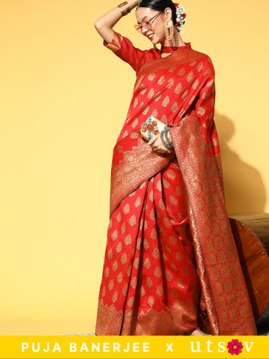 Divastri Woven Banarasi Silk Blend Saree(Red)