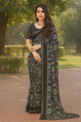 Samai Printed Daily Wear Georgette Saree(Black)
