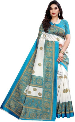 Moda Rapido Printed Kanjivaram Cotton Blend Saree(Light Blue)