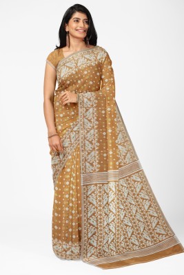 Oishani Saree Ghor Self Design Jamdani Cotton Silk Saree(Brown)