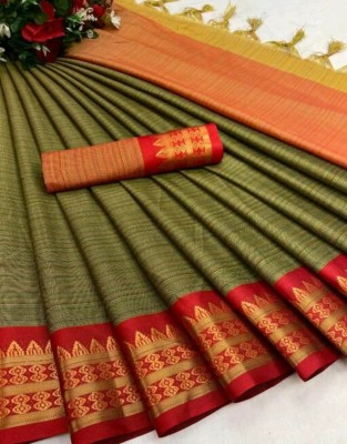 Hensi sarees shop Printed Daily Wear Cotton Silk, Jacquard Saree(Mustard)
