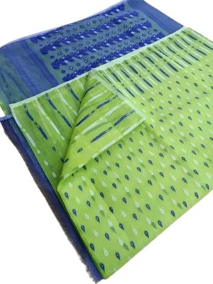 Dristikone Woven Jamdani Pure Cotton Saree(Light Green)