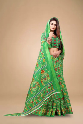 Suntex Digital Print Bandhani Cotton Silk Saree(Green)