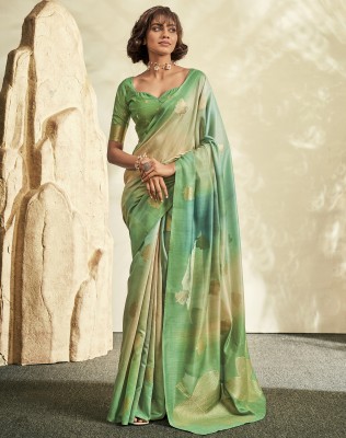 Siril Woven, Embellished, Printed Banarasi Cotton Blend, Jacquard Saree(Light Green, Multicolor)