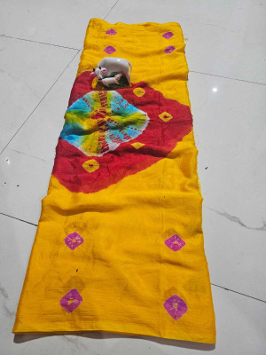 NeeLKANTH ENTERPRISE Printed, Self Design, Digital Print Bandhani Art Silk Saree(Yellow)
