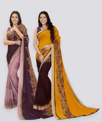 Anand Sarees Printed Daily Wear Georgette Saree(Pack of 2, Multicolor, Purple, Beige)