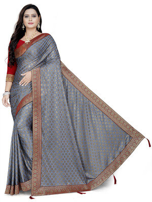VIVIATRENDZ Printed Bollywood Lycra Blend Saree(Grey)