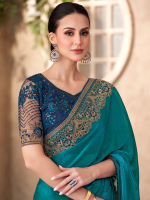 Sareemall Embellished Bollywood Chiffon Saree(Green)