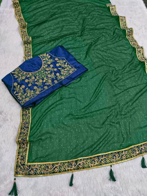 LAKHADATARI PRINTS Printed Bandhani Georgette, Chiffon Saree(Green)