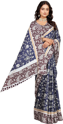 HangerStories Digital Print Kanjivaram Pure Cotton, Cotton Silk Saree(Dark Blue, Maroon)