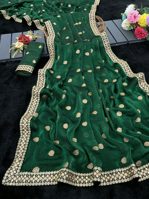 KHRITI FAB Solid/Plain Bollywood Chiffon Saree(Light Green)