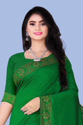 SHIVAYFAB Self Design Mysore Georgette, Art Silk Saree(Green)