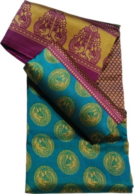 SBF Floral Print Bhagalpuri Cotton Silk Saree(Light Blue)