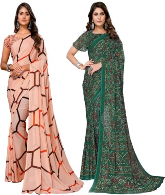 YASHIKA Printed Daily Wear Georgette Saree(Pack of 2, Brown, Green)