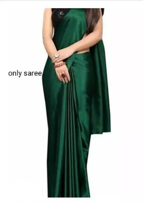 Arpita Fashion Solid/Plain Bollywood Pure Silk, Satin Saree(Dark Green)