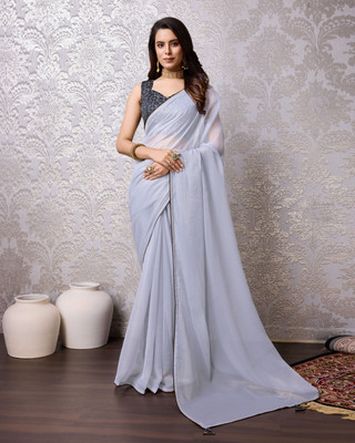 RekhaManiyar Solid/Plain Bollywood Chiffon Saree(Grey)