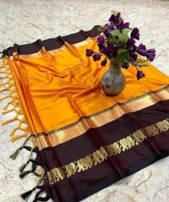 Hashir textile Striped Assam Silk Chiffon Saree(Green)