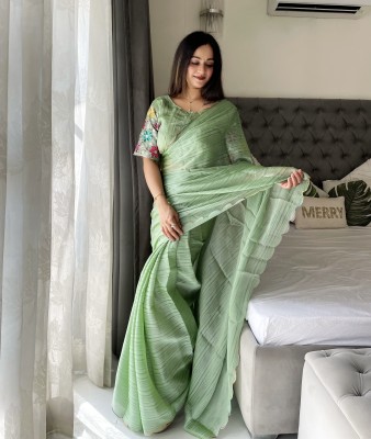 K 5 FASHION Self Design Bollywood Chiffon Saree(Light Green)