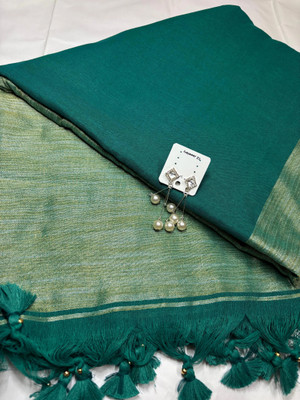 aryaraj Solid/Plain Handloom Cotton Blend Saree(Green)