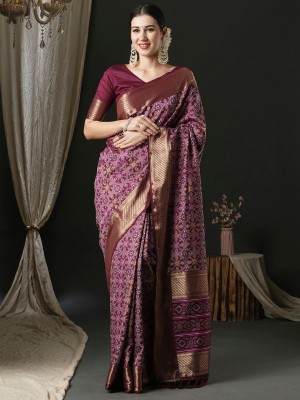 ANOUK Woven Patola Silk Blend Saree(Purple)