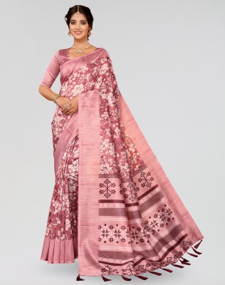 ANIRAV Woven Mysore Art Silk Saree(Pink)