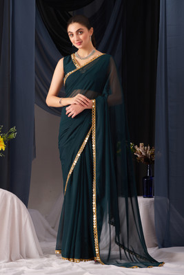 NERTA BOUTIQUE Solid/Plain Bollywood Georgette Saree(Dark Green)