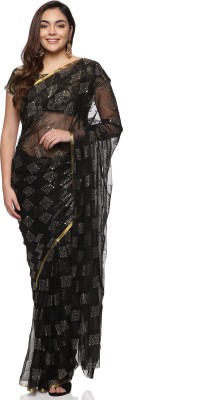 RHEY Printed Bollywood Chiffon Saree(Black)