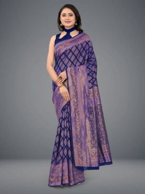 Omsaiarts Embellished, Floral Print, Ombre, Paisley, Self Design, Woven Paithani Jacquard, Pure Silk Saree(Dark Blue)