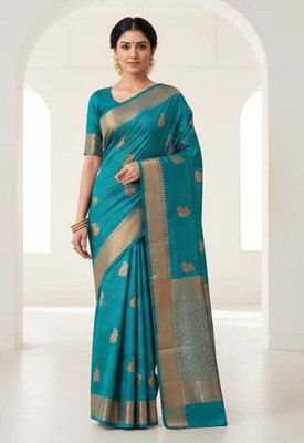 Elite Fashion Woven, Self Design Banarasi Lycra Saree(Green)